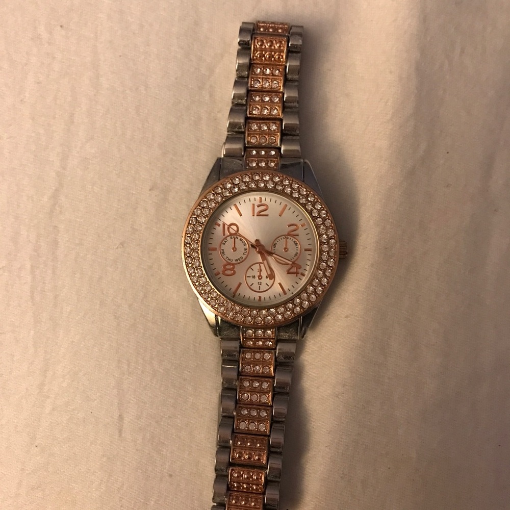 Accutime Silver and Rose Gold Women's Watch